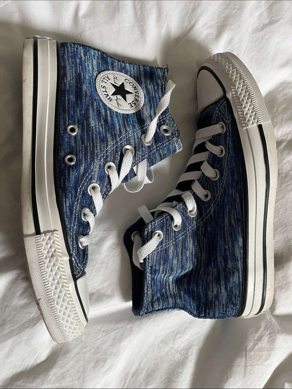 Converse blue marled knit high top sneakers textured multi-toned blue shiny